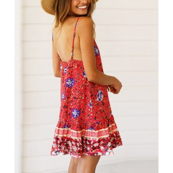 NWT Red floral shift dress, Sz. M - Picture 2 of 3